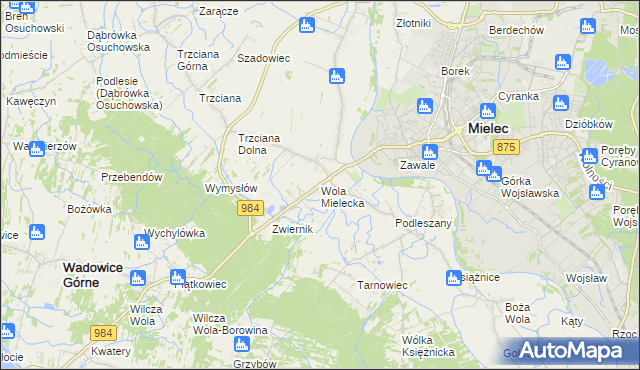 mapa Wola Mielecka, Wola Mielecka na mapie Targeo