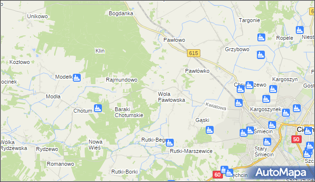 mapa Wola Pawłowska gmina Ciechanów, Wola Pawłowska gmina Ciechanów na mapie Targeo