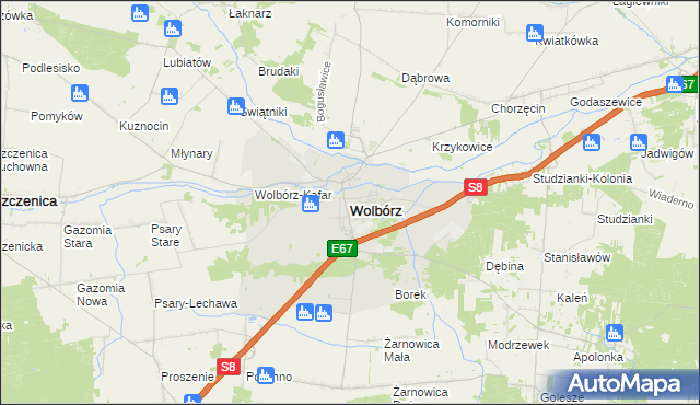 mapa Wolbórz, Wolbórz na mapie Targeo