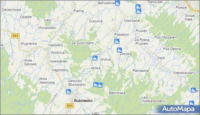 mapa Wolica gmina Bukowsko, Wolica gmina Bukowsko na mapie Targeo