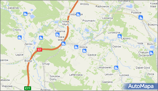 mapa Wolica gmina Chęciny, Wolica gmina Chęciny na mapie Targeo