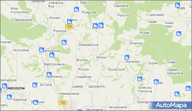 mapa Wolica gmina Działoszyce, Wolica gmina Działoszyce na mapie Targeo