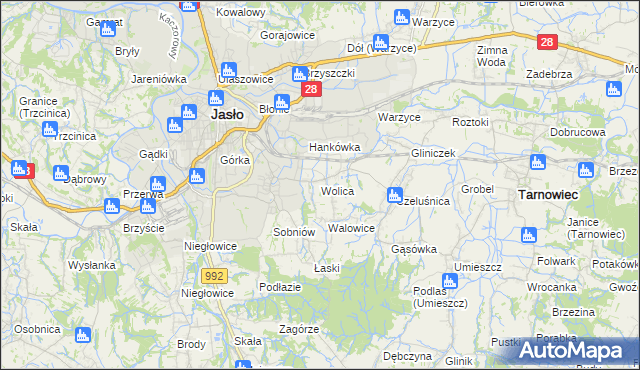 mapa Wolica gmina Jasło, Wolica gmina Jasło na mapie Targeo