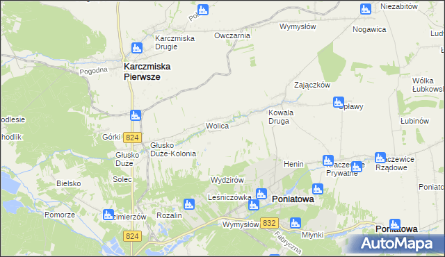 mapa Wolica-Kolonia gmina Karczmiska, Wolica-Kolonia gmina Karczmiska na mapie Targeo