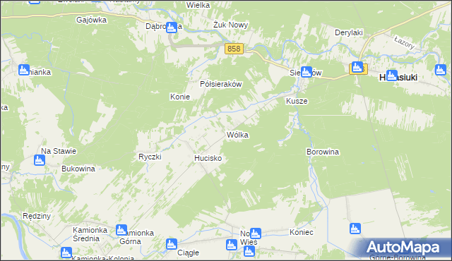 mapa Wólka gmina Harasiuki, Wólka gmina Harasiuki na mapie Targeo