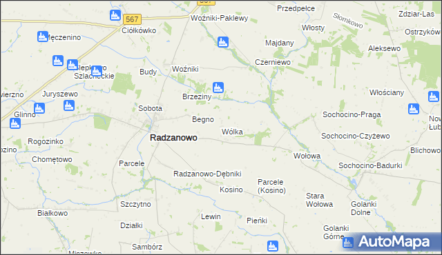 mapa Wólka gmina Radzanowo, Wólka gmina Radzanowo na mapie Targeo