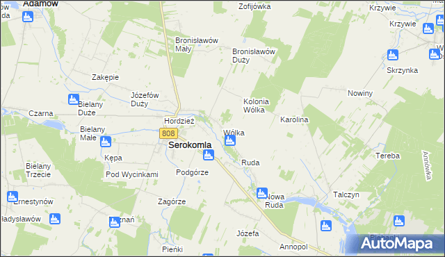 mapa Wólka gmina Serokomla, Wólka gmina Serokomla na mapie Targeo