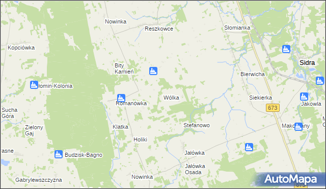 mapa Wólka gmina Sidra, Wólka gmina Sidra na mapie Targeo