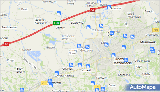 mapa Wólka Grodziska gmina Grodzisk Mazowiecki, Wólka Grodziska gmina Grodzisk Mazowiecki na mapie Targeo