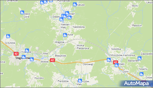 mapa Wólka Plebańska gmina Stąporków, Wólka Plebańska gmina Stąporków na mapie Targeo