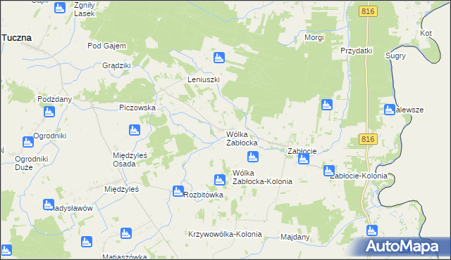 mapa Wólka Zabłocka gmina Tuczna, Wólka Zabłocka gmina Tuczna na mapie Targeo