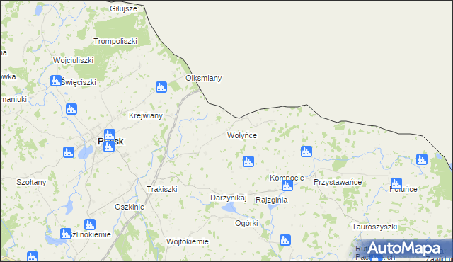 mapa Wołyńce gmina Puńsk, Wołyńce gmina Puńsk na mapie Targeo