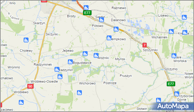 mapa Woźniki gmina Płońsk, Woźniki gmina Płońsk na mapie Targeo