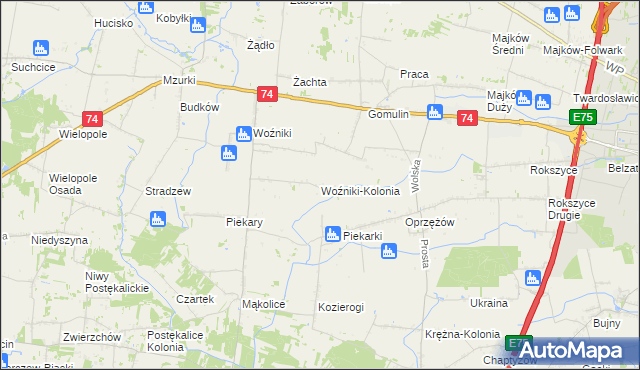 mapa Woźniki-Kolonia, Woźniki-Kolonia na mapie Targeo