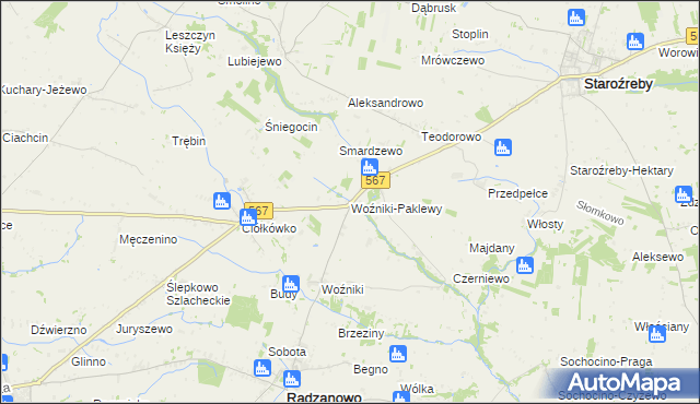 mapa Woźniki-Paklewy, Woźniki-Paklewy na mapie Targeo