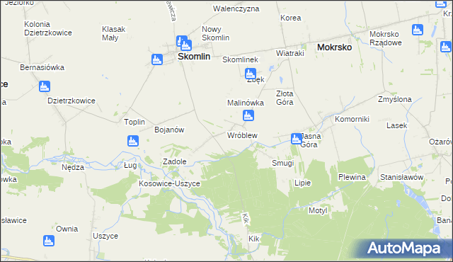 mapa Wróblew gmina Skomlin, Wróblew gmina Skomlin na mapie Targeo