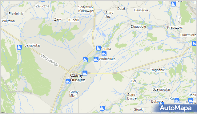 mapa Wróblówka gmina Czarny Dunajec, Wróblówka gmina Czarny Dunajec na mapie Targeo