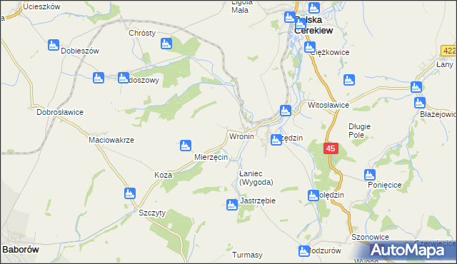 mapa Wronin gmina Polska Cerekiew, Wronin gmina Polska Cerekiew na mapie Targeo