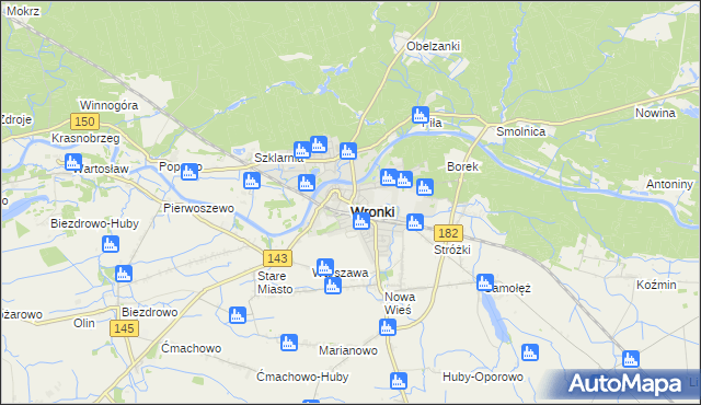 mapa Wronki powiat szamotulski, Wronki powiat szamotulski na mapie Targeo