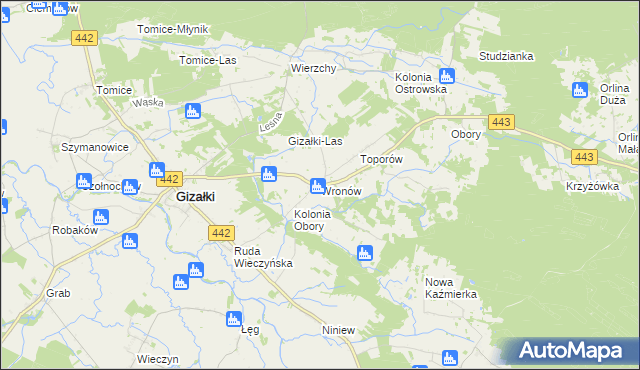 mapa Wronów gmina Gizałki, Wronów gmina Gizałki na mapie Targeo