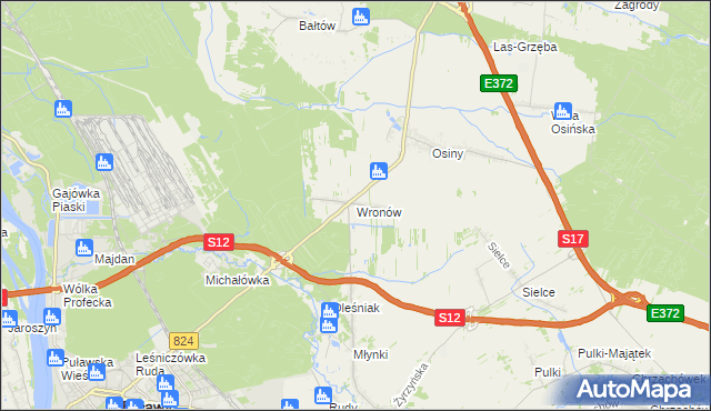 mapa Wronów gmina Końskowola, Wronów gmina Końskowola na mapie Targeo