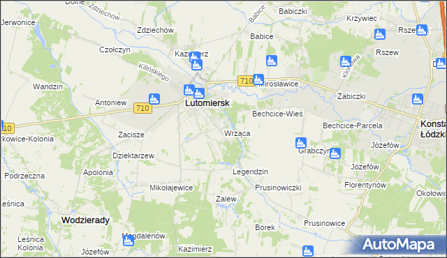 mapa Wrząca gmina Lutomiersk, Wrząca gmina Lutomiersk na mapie Targeo