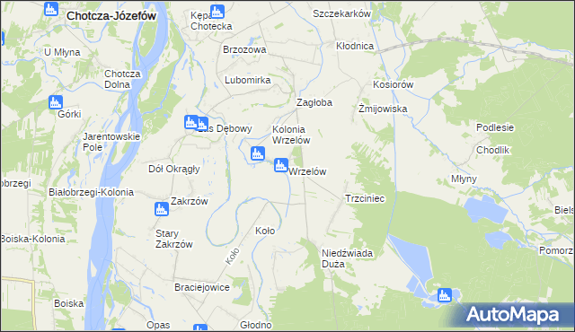 mapa Wrzelów, Wrzelów na mapie Targeo