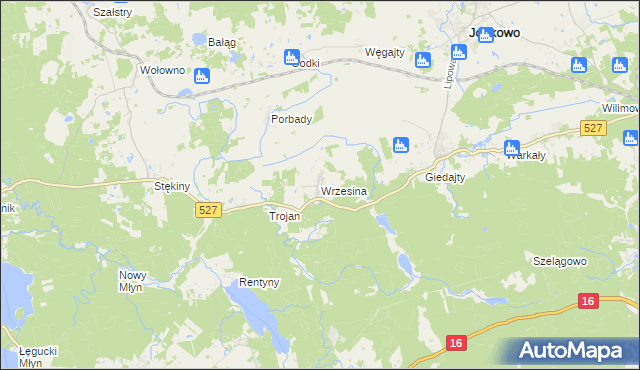 mapa Wrzesina gmina Jonkowo, Wrzesina gmina Jonkowo na mapie Targeo