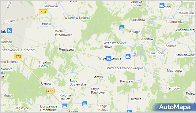 mapa Wrzeszczewice, Wrzeszczewice na mapie Targeo