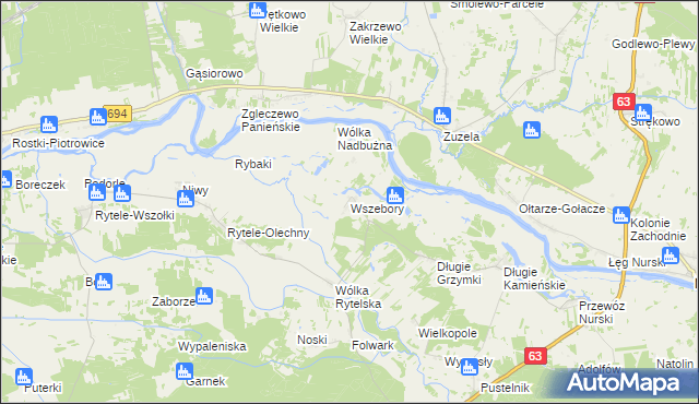 mapa Wszebory gmina Ceranów, Wszebory gmina Ceranów na mapie Targeo