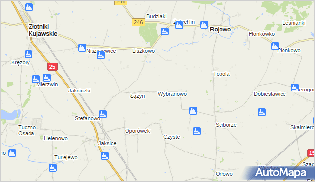 mapa Wybranowo gmina Rojewo, Wybranowo gmina Rojewo na mapie Targeo