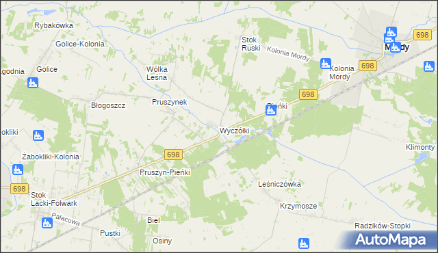 mapa Wyczółki gmina Mordy, Wyczółki gmina Mordy na mapie Targeo