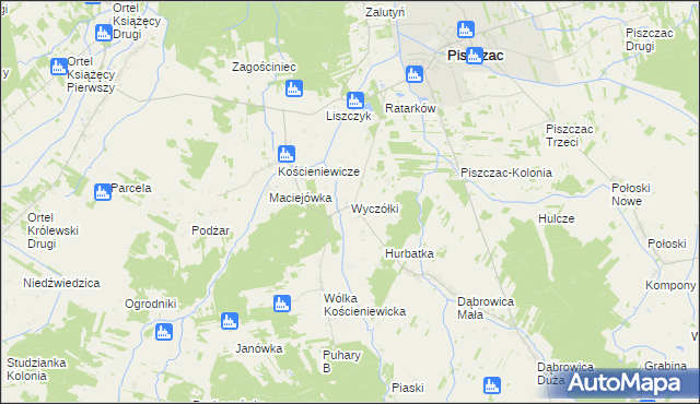 mapa Wyczółki gmina Piszczac, Wyczółki gmina Piszczac na mapie Targeo