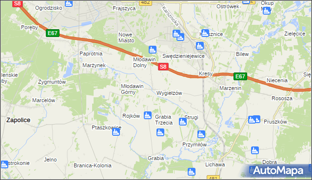 mapa Wygiełzów gmina Zapolice, Wygiełzów gmina Zapolice na mapie Targeo