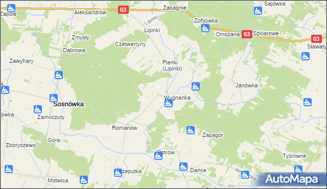 mapa Wygnanka gmina Sosnówka, Wygnanka gmina Sosnówka na mapie Targeo