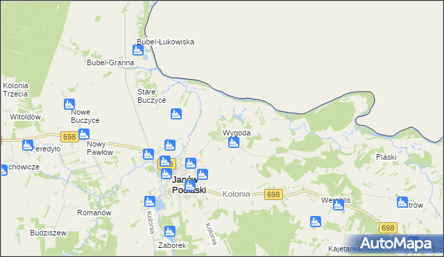 mapa Wygoda gmina Janów Podlaski, Wygoda gmina Janów Podlaski na mapie Targeo