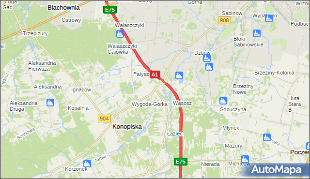 mapa Wygoda gmina Konopiska, Wygoda gmina Konopiska na mapie Targeo