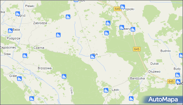 mapa Wyk gmina Zbójna, Wyk gmina Zbójna na mapie Targeo