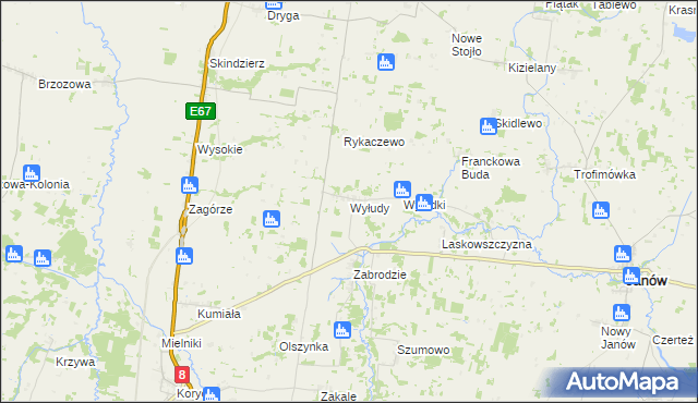 mapa Wyłudy gmina Korycin, Wyłudy gmina Korycin na mapie Targeo