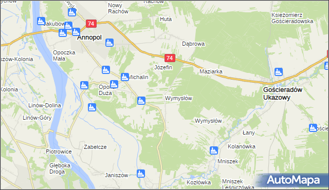 mapa Wymysłów gmina Annopol, Wymysłów gmina Annopol na mapie Targeo