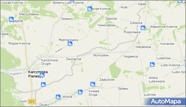 mapa Wymysłów gmina Karczmiska, Wymysłów gmina Karczmiska na mapie Targeo