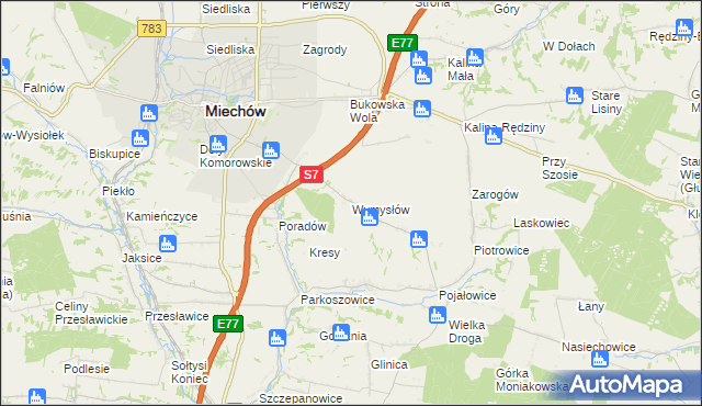 mapa Wymysłów gmina Miechów, Wymysłów gmina Miechów na mapie Targeo