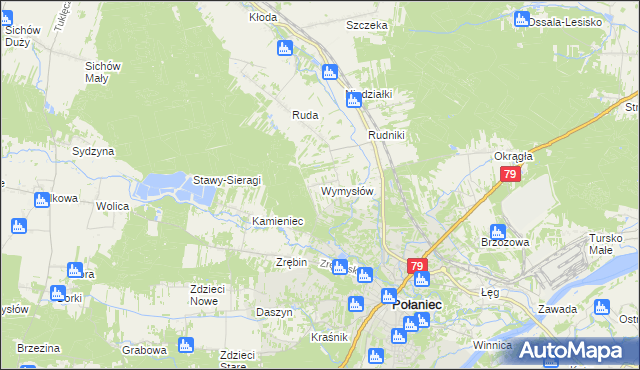 mapa Wymysłów gmina Połaniec, Wymysłów gmina Połaniec na mapie Targeo