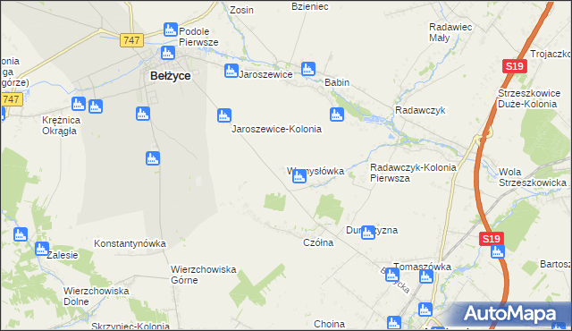 mapa Wymysłówka gmina Bełżyce, Wymysłówka gmina Bełżyce na mapie Targeo