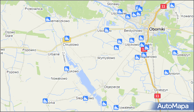 mapa Wymysłowo gmina Oborniki, Wymysłowo gmina Oborniki na mapie Targeo