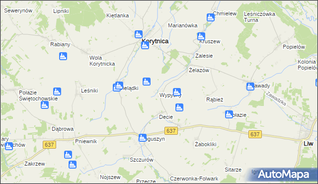 mapa Wypychy gmina Korytnica, Wypychy gmina Korytnica na mapie Targeo