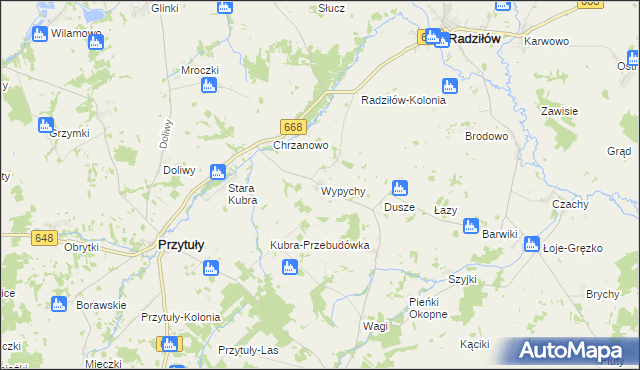 mapa Wypychy gmina Radziłów, Wypychy gmina Radziłów na mapie Targeo