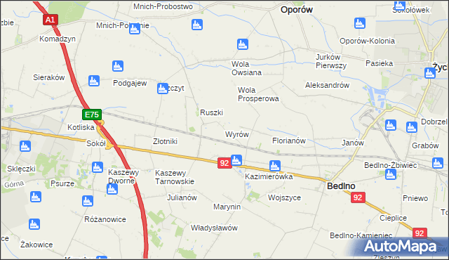 mapa Wyrów gmina Bedlno, Wyrów gmina Bedlno na mapie Targeo