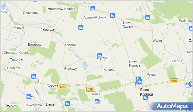 mapa Wyrzyki gmina Stara Kornica, Wyrzyki gmina Stara Kornica na mapie Targeo