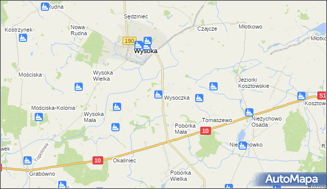 mapa Wysoczka gmina Wysoka, Wysoczka gmina Wysoka na mapie Targeo